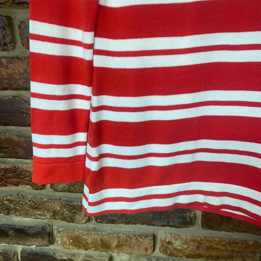 J. Crew Red White Striped Knit Boat Neck Pullover Sweater Women's Size XS